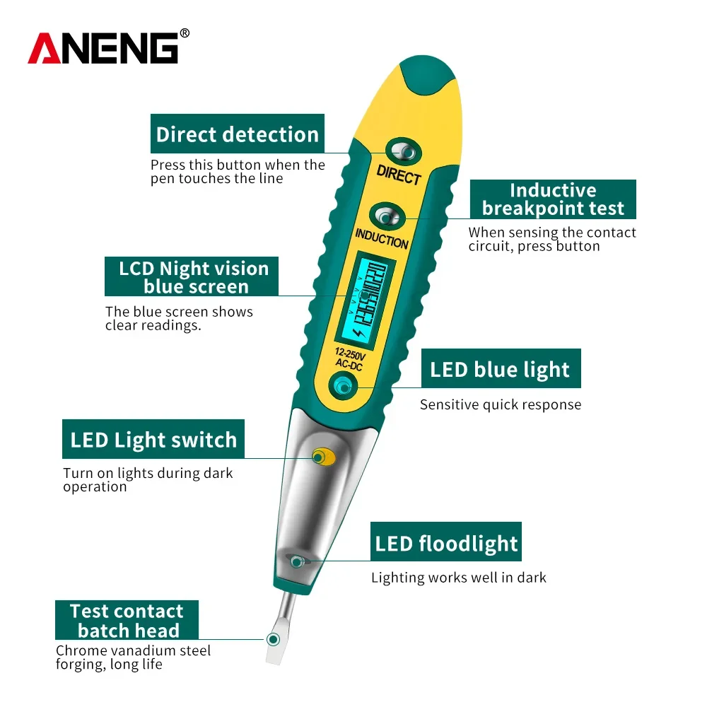 Digital Test Pencil Tester Electrical Voltage Detector Pen LCD Display Screwdriver AC/DC 12-250V for Electrician Tools