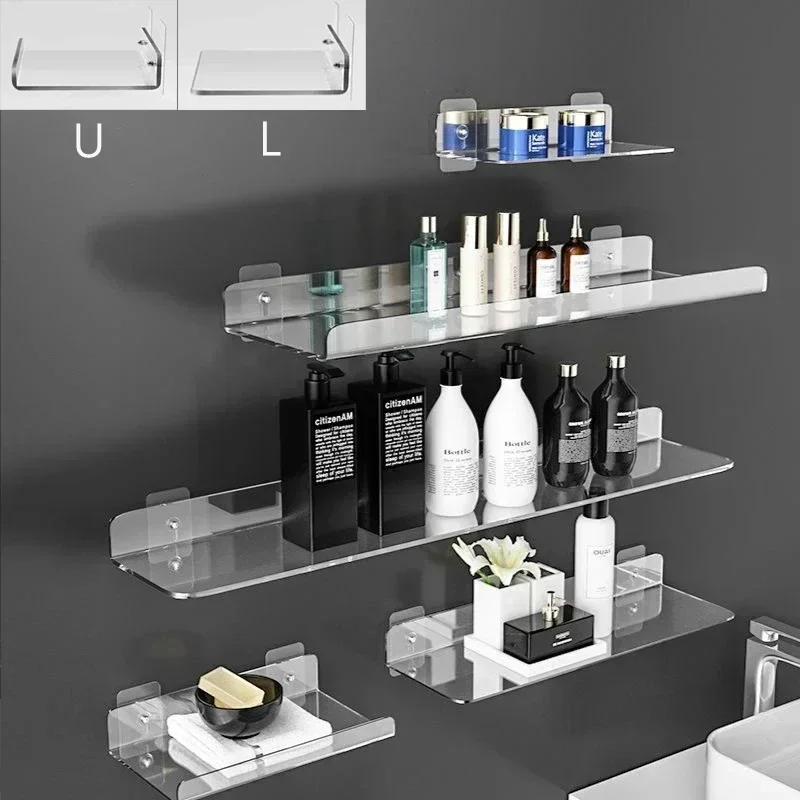 No-Punch transparentes Acryl-Wandregal für Badezimmer, Küche, hinter der Tür, Aufbewahrung von Hautpflegeprodukten, Gewürzen und Schlüsseln