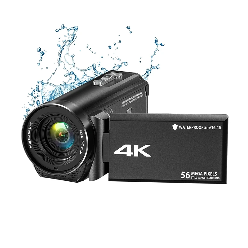 4K Ultra HD 56MP 30FPS Vlogging Camera Black Plastic 18X Digital Zoom Waterproof Video Camera For Youtube