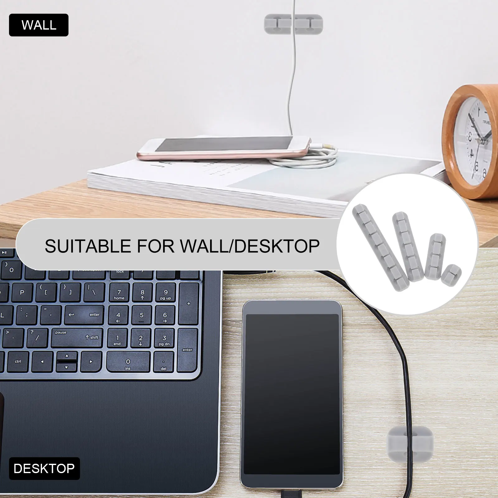 

4Pcs Cable Organizer Clips Desktop Adhesive Cord Holders for USB Phone Headphone Wire Management Cable Holder Desktop Cord Clips