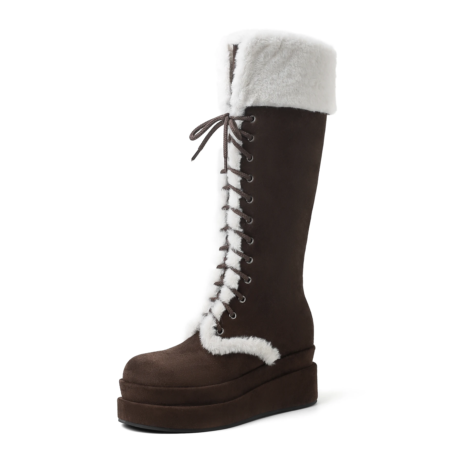 2026 Plus Size Round Toe Zipper Riding Snow Boots Keep Warm Winter Shoes High Heels Increasing Platform Women Thigh High Boots