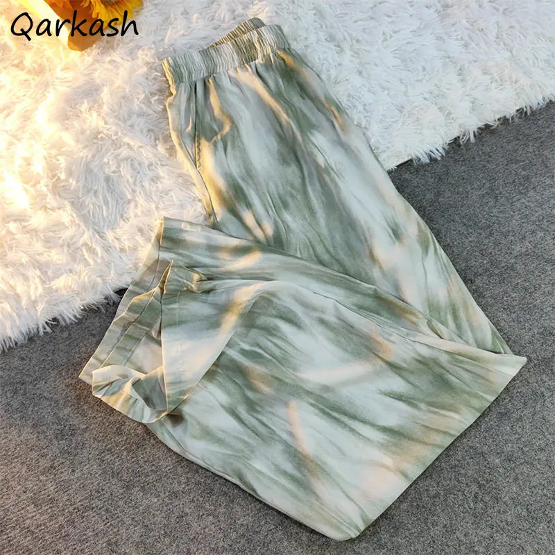 Pantalones Tie Dye para mujer, Pantalones holgados verdes de verano Harajuku, Pantalones acogedores con cintura elástica, Pantalones anchos, ropa de calle para adolescentes, moda coreana