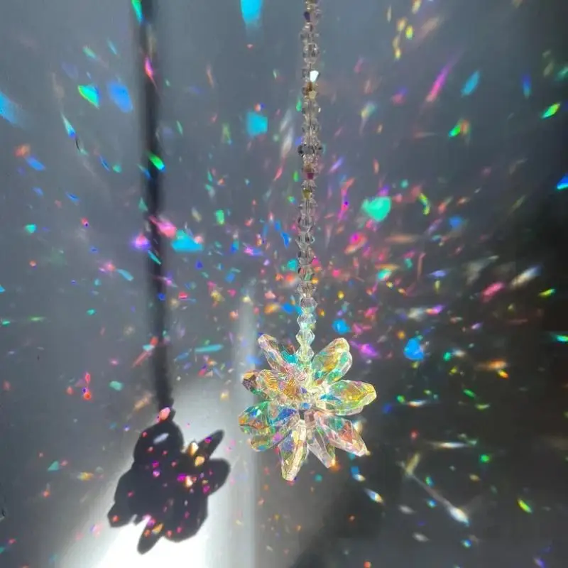 Snowflake Crystal Sun Catcher Hanging Rainbow Light Prism Ornament Decorative Pendant for Window Porch Yard Gift