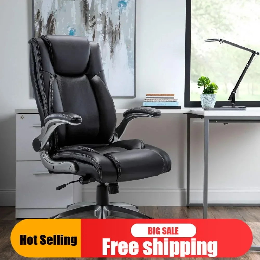 

Бестселлер: Эргономичное офисное кресло Easy Assembly с обивкой из плотной искусственной кожи, откидными подлокотниками и высокой спинкой.