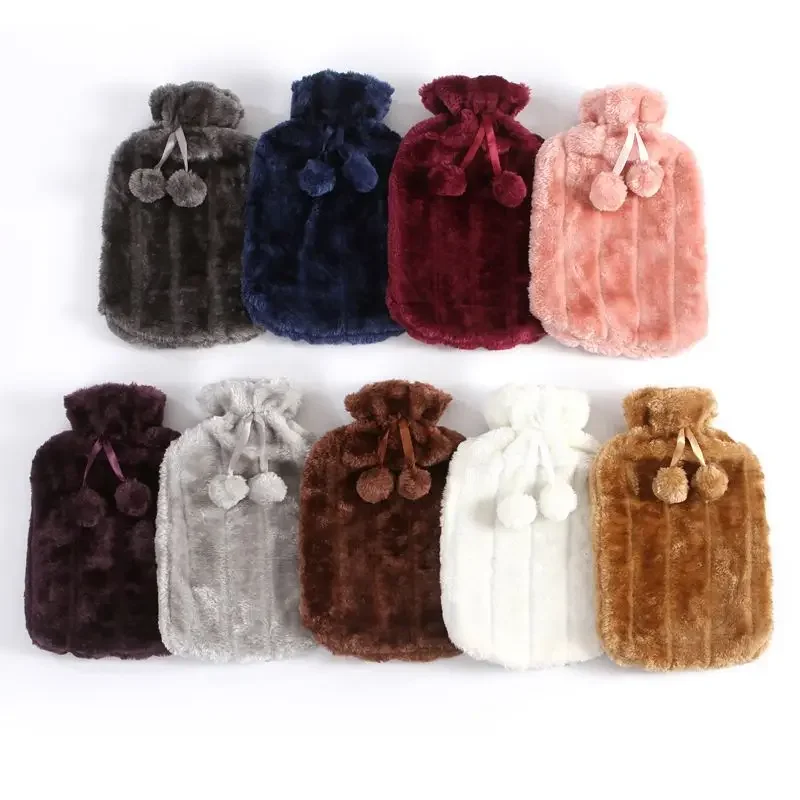 

2L Winter Faux Fur Hot water bottle cloth cover Rubber Warm Children's Hand Foot Warmer Solid Household Water Bag cover