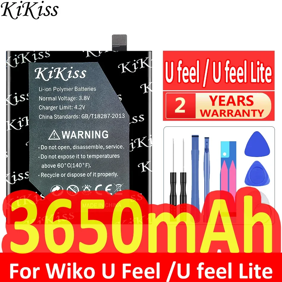 

KiKiss 3650mAh Battery For Wiko U Feel/U Feel Lite U FeelLite Batteries + Free Tools