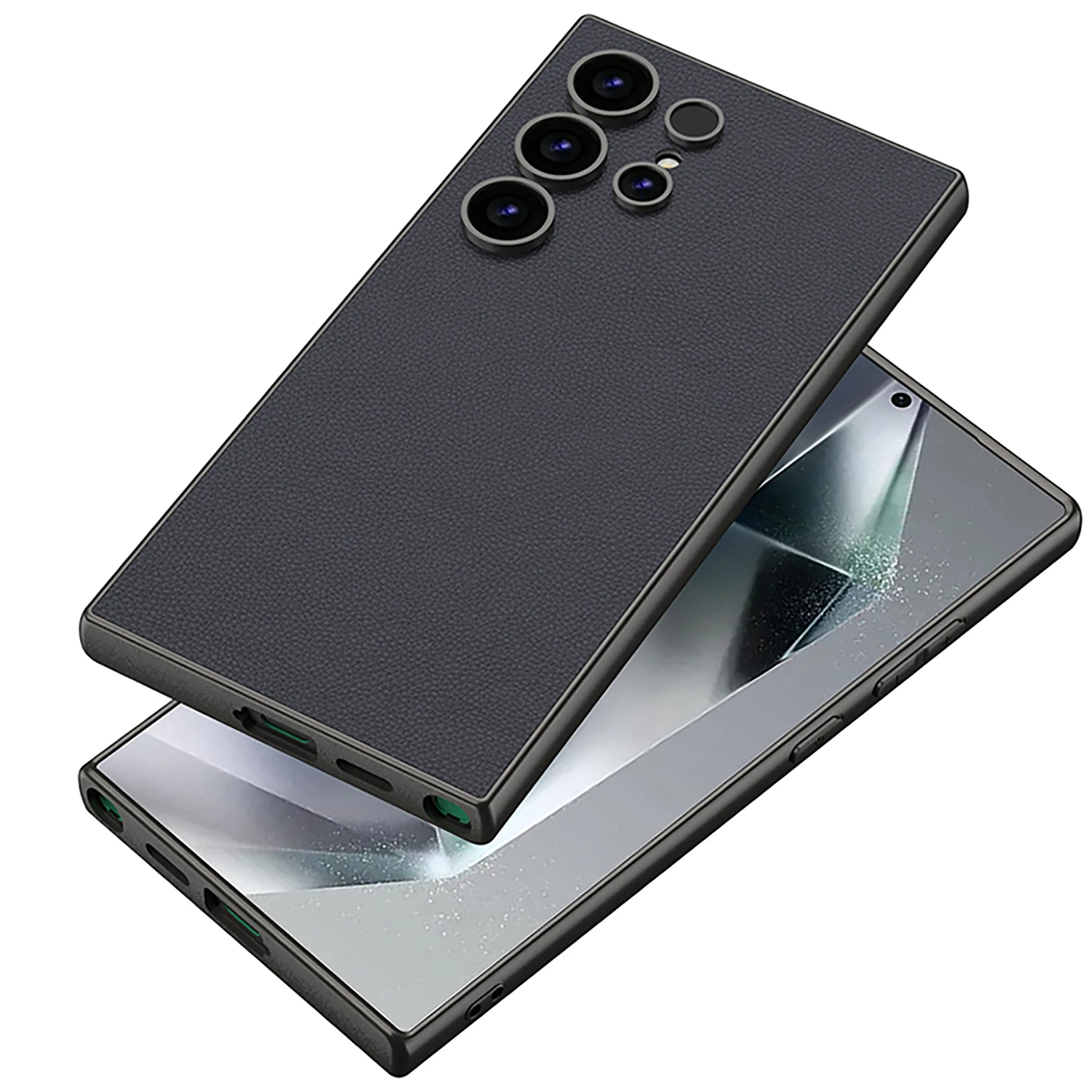 Luxury PU Leather Soft Edge Case For Samsung Galaxy S24 Ultra Metallic Paint Frame Skin Feeling Cover For Galaxy S24 Ultra Case
