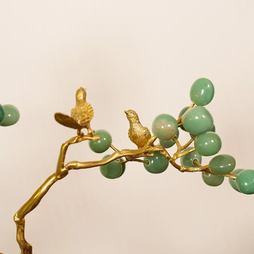 2026 Unique Light Luxury Brass Agate Branch Decoration Chinese Metal Crafts Home Living Room And Porch Art Decoration