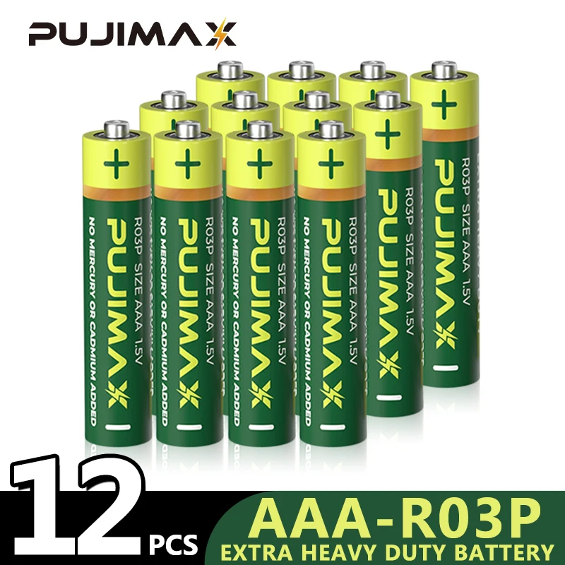 PUJIMAX 12PCS  AAA 1.5V  Carbon Battery R03P Disposable Dry Battery For Remote Control Kids Toys Calculator Thermometer Doorbell