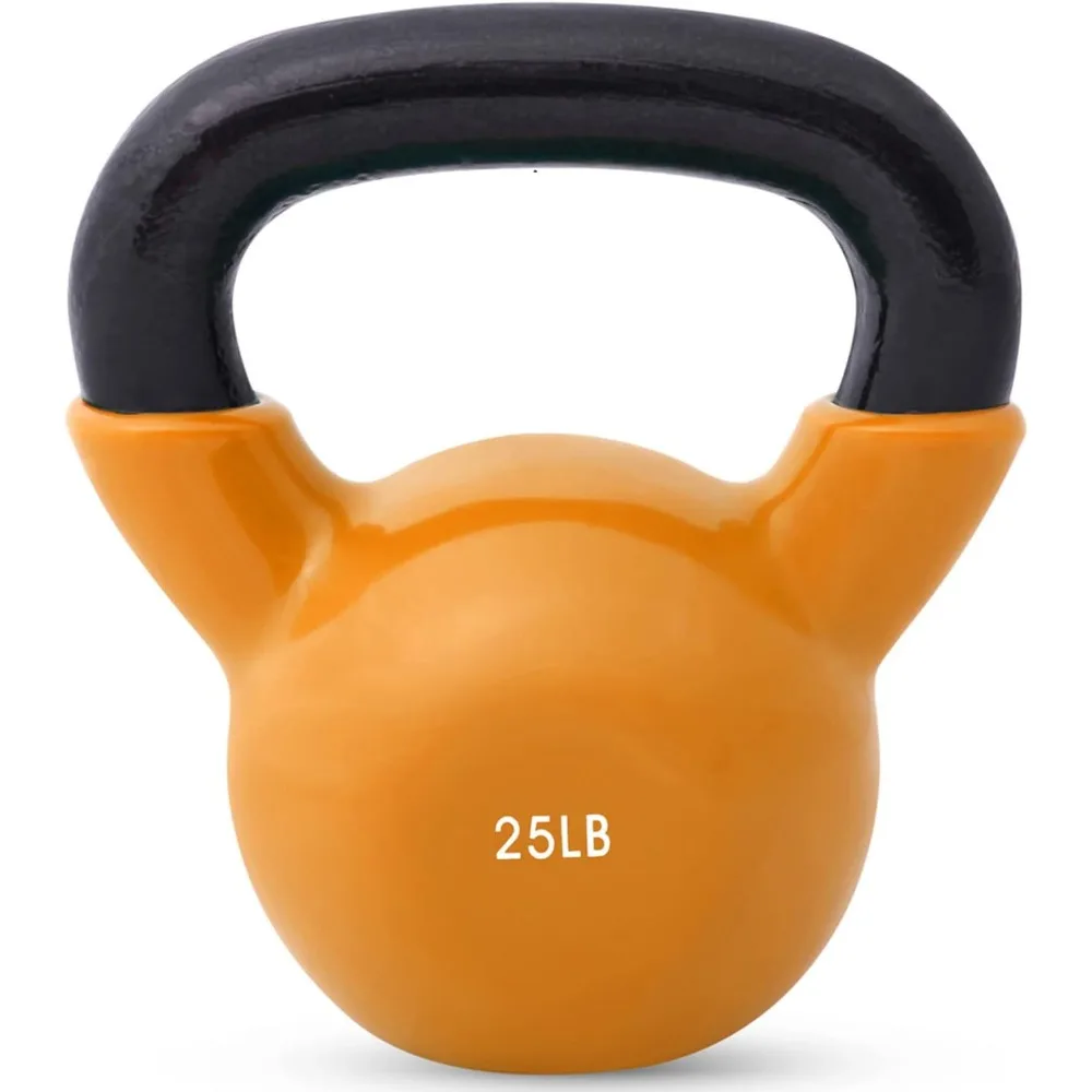 Cardio Workout Kettlebell Weights | Vinyl Coated Solid Cast Iron - Various Weights (5, 8, 10, 12, 15, 20, 25, 30, & 35 lbs)