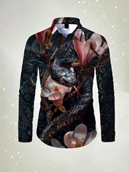 Fashion Snake Pattern 3D printed Men's long sleeved shirt top grim Animal spring autumn new fashion casual unisex clothing