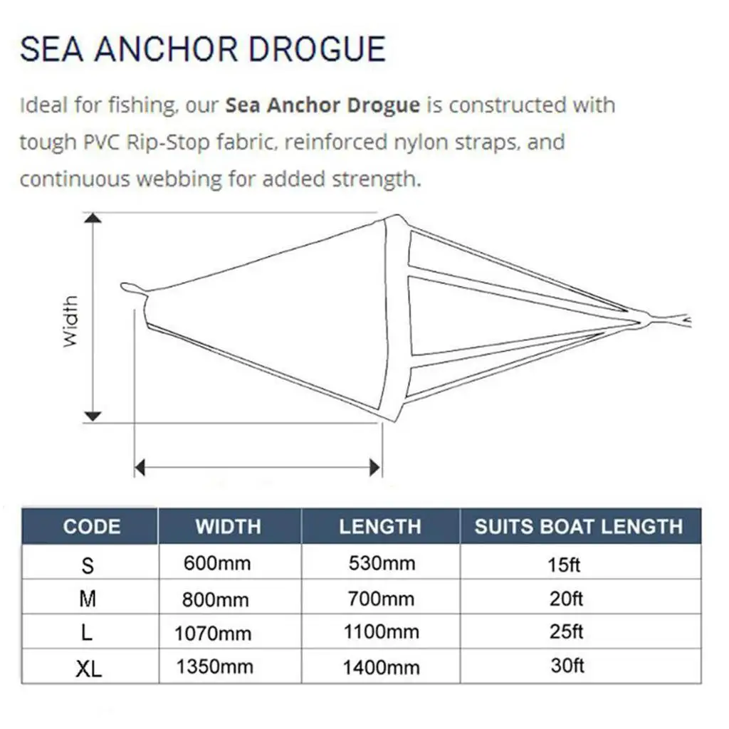 Sea Anchor Drogue + PVC Kayak 32'' Anchor Tow Rope Throw Line for Boat Marine Yacht inflatables Jet skis Accessories