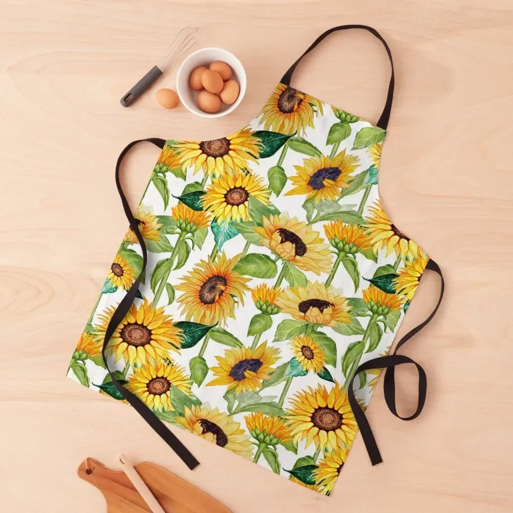 sunflower art , watercolor Apron For Men custom women's kitchen christmas women's work Apron