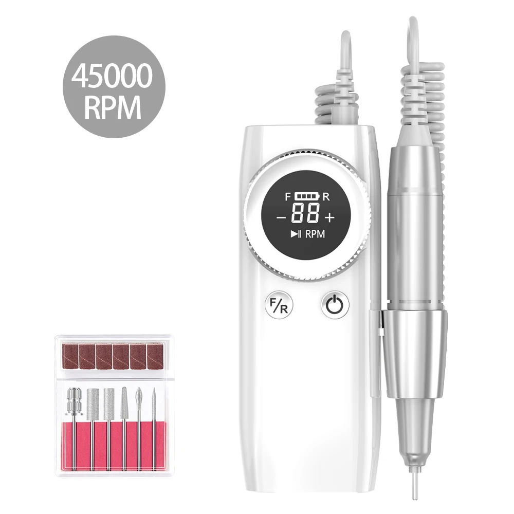 Sem fio recarregável Nail Drill Machine, máquina de Manicure, arquivo de unhas sem fio, Display LED para All Gel, 45000RPM, Novo