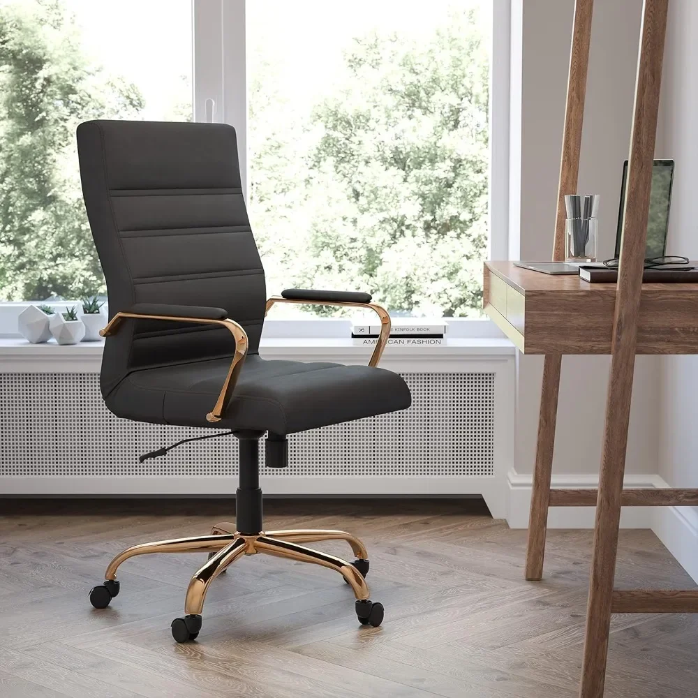

High Back Black LeatherSoft Executive Swivel Office Chair with Gold Frame Arms