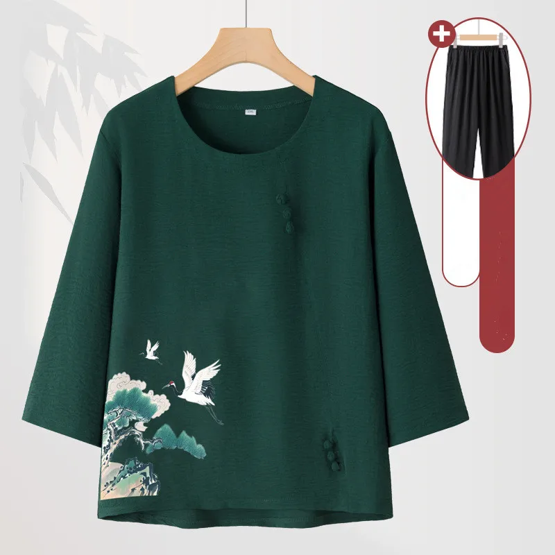 

XL-4XL Cotton Grandma Clothing New Spring Autumn Home Wear Set Spring Autumn Sleepwear Suit For Women Pajamas Mother Outfit