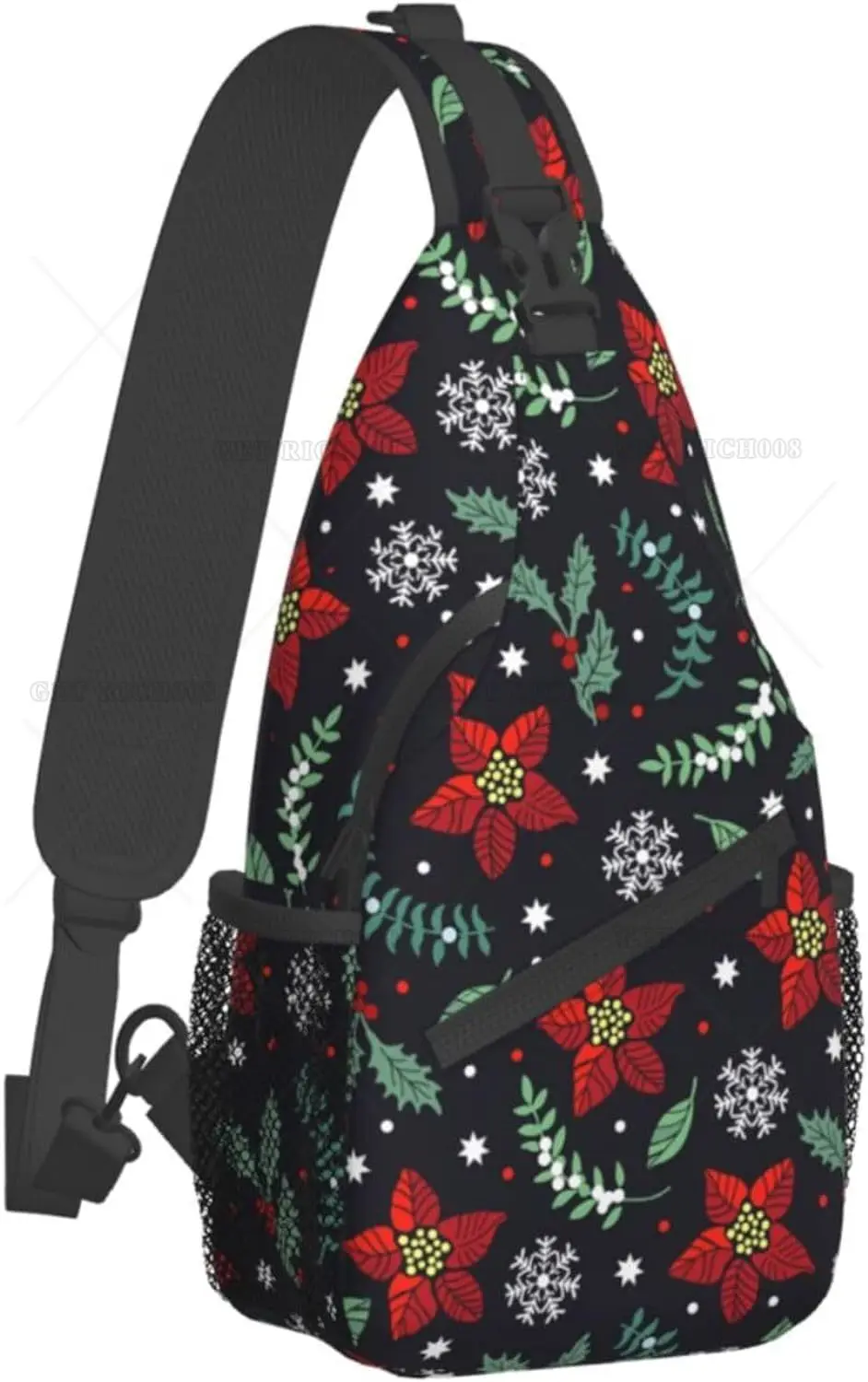 Cute Christmas Floral Sling Bag Xmas Holiday Sling Backpack Crossbody Chest Bag Daypack for Hiking Travel Casual Unisex