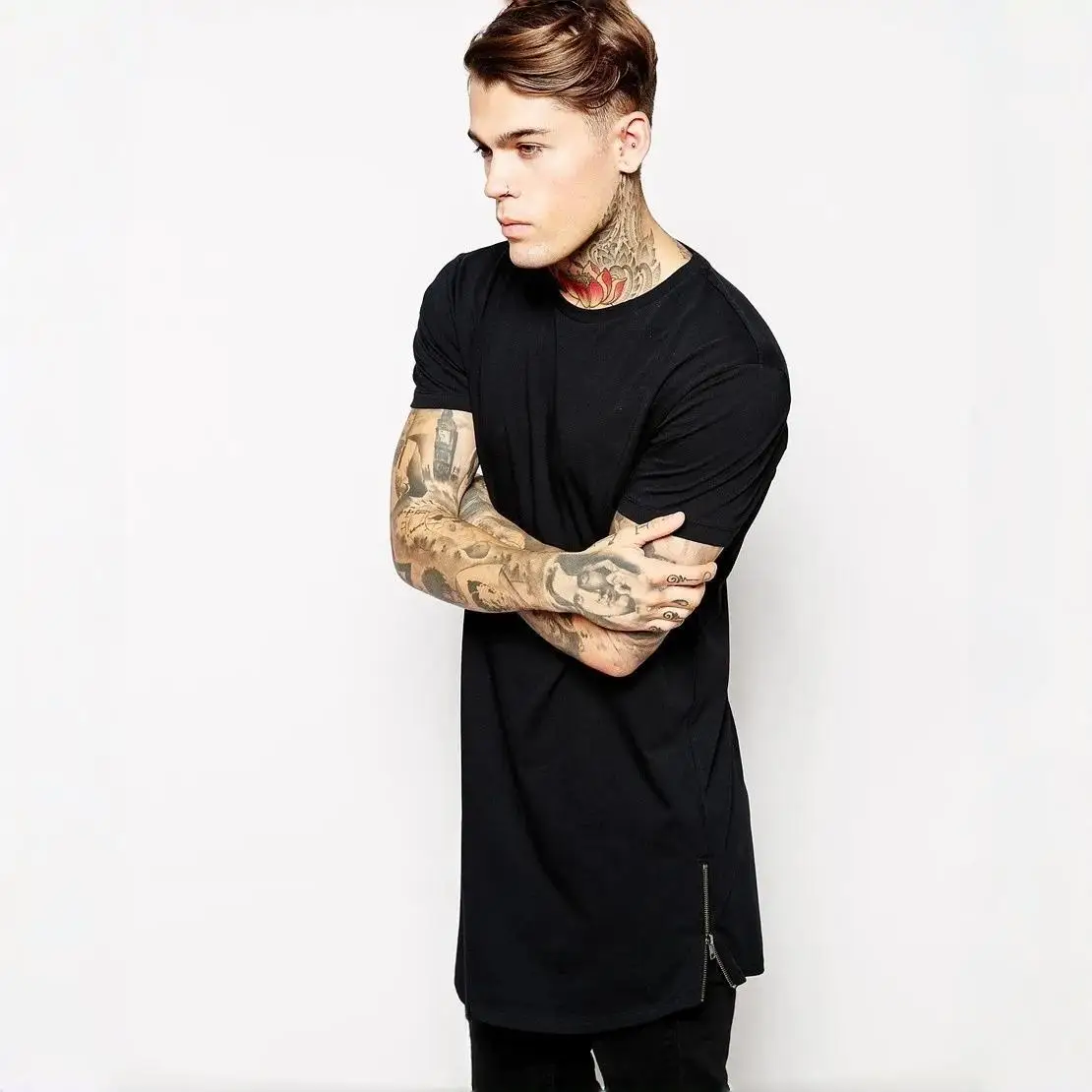 2026 MRMT Mens Zipper Long T-Shirt Arc Hem Men\'s Cotton T Shirts Tee Tops Man Extra Long T Shirt for Male Brand New Tees Shirt
