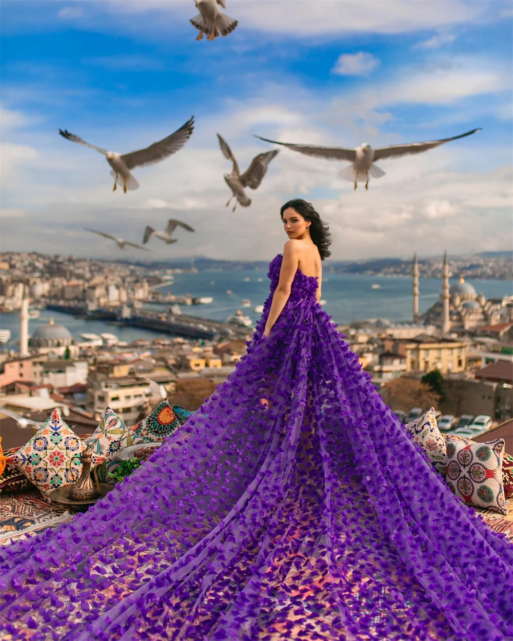 Sansa Flying Dress فساتين السهرة Navy Blue Strapless Vestidos De Noche Photograph Long Train Prom Dresses 2024
