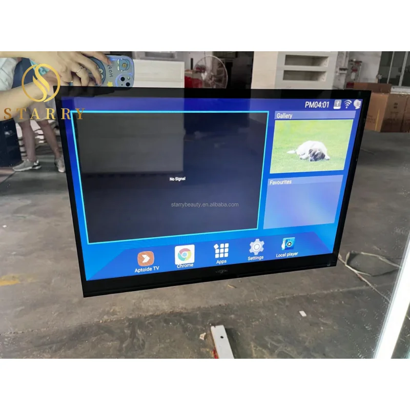 مخصص. محطات الحلاقة الذهبية المصنوعة من الفولاذ المقاوم للصدأ مزدوجة من جانب واحد LED محطة تصفيف مرآة صالون الشعر مع تلفزيون #6