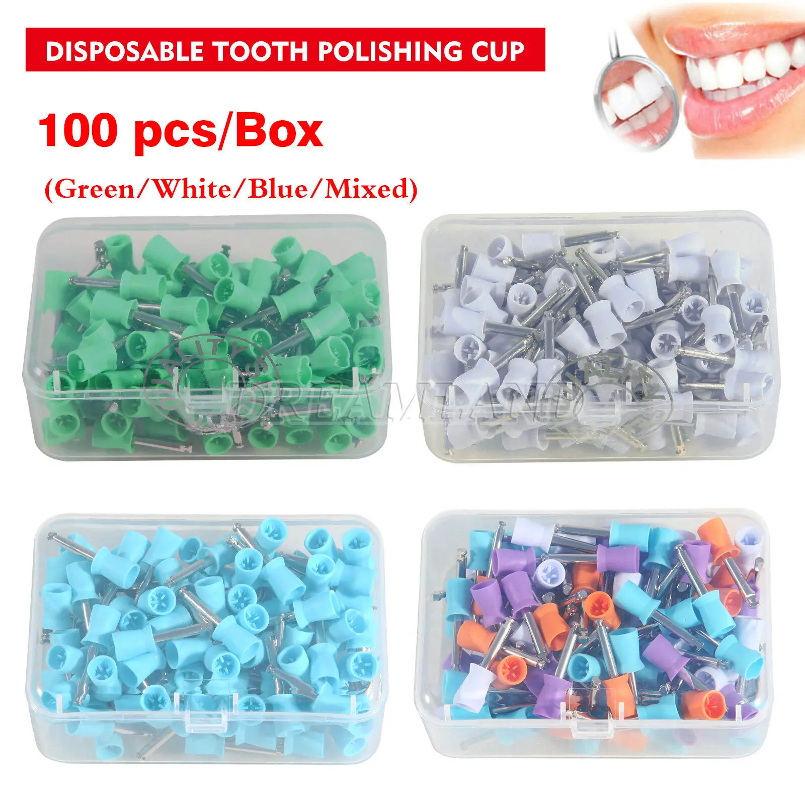 100PCS/1Box Dental Rubber Prophy Teeth Polish Polishing Cups Brush Latch Firm/soft