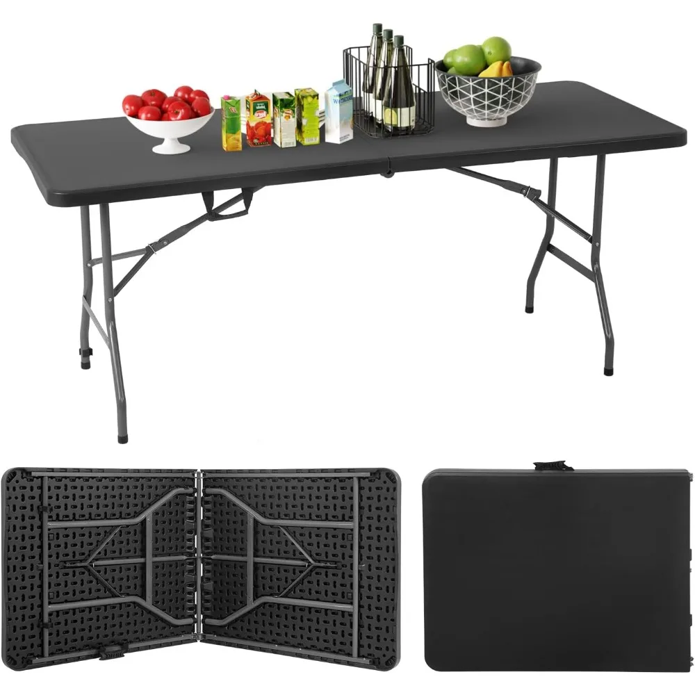 

Folding Tables Plastic 6ft Folding Table Half Portable Foldable Table for for Parties Wedding BBQ Camping, Black 6FT