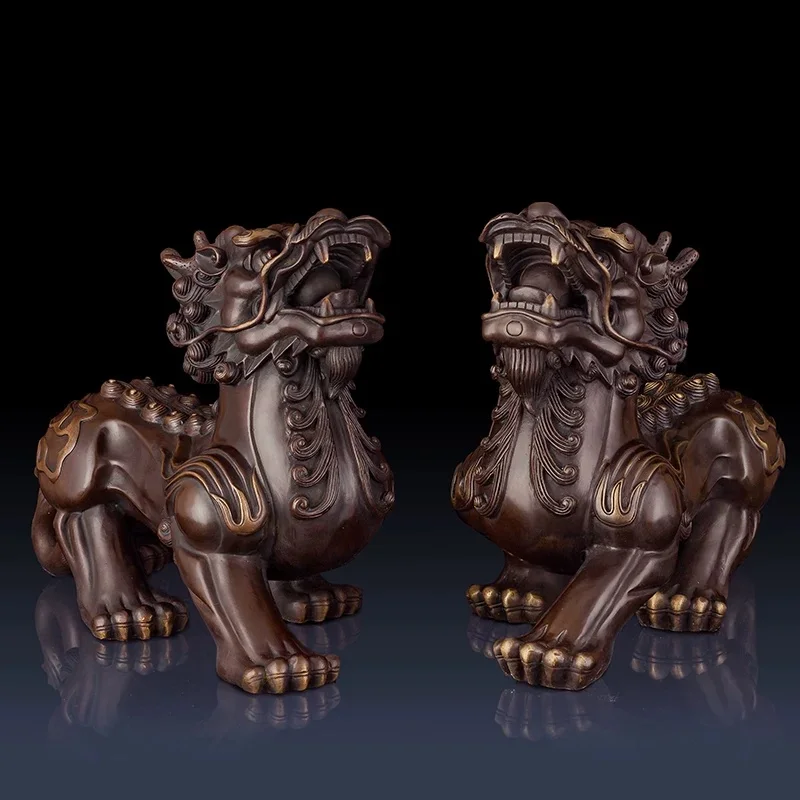 Pixiu Statue Brass Pi Yao Figurine Chinese Feng Shui Wealth Guardian Desktop Ornament Home Office Table Decor Collectible Gift