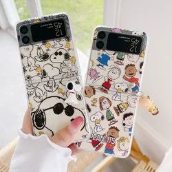 Miniso Snoopy Phone Case for Samsung Galaxy Z Flip 5 4 3 Transparent Hard PC Folding Back Cover for Samsung Z Flip5 Flip4 Flip3