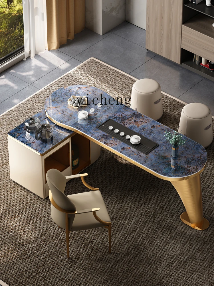 Yy Tea Table Light Luxury Modern High-Grade Luxury Stone Rock Plate Tea Table and Chair Tea Making Table