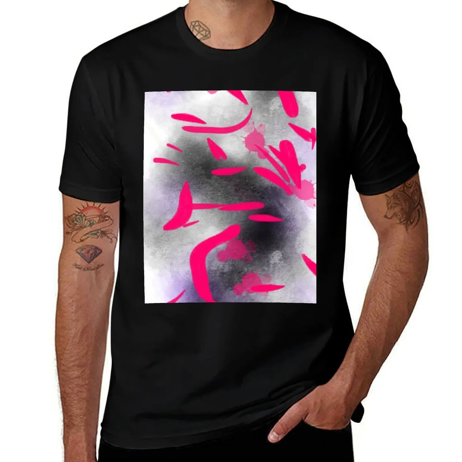 Hot pink Splash abstract T-Shirt street wear vintage t shirts Men's clothing