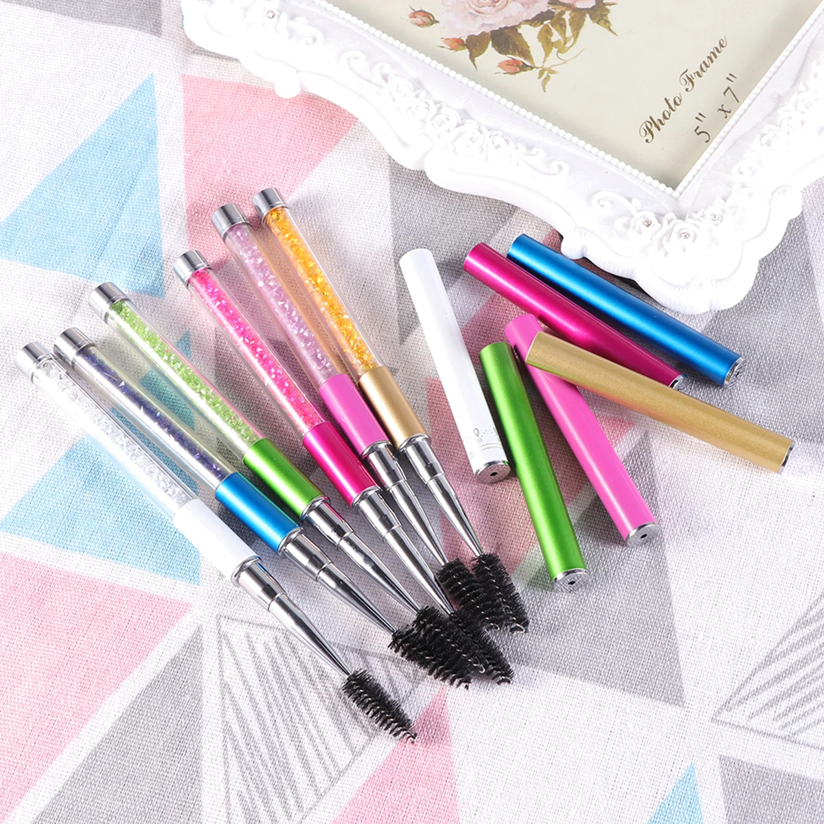 6 ชิ้นแปรงขนตาเกลียวพร้อมก้าน Rhinestone มาสคาร่าแปรงตา Applicator แปรงต่อขนตา (สีขาว + กุหลาบแดง + ทอง +