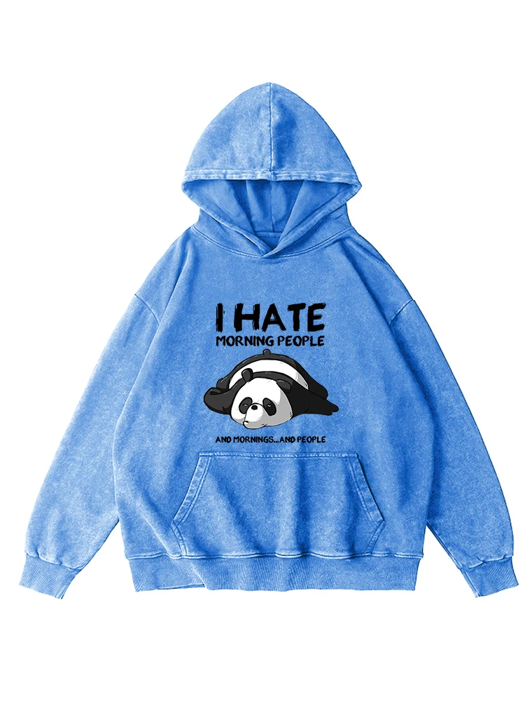 

Panda Lying Down Kawaii Printing Woman Distressed Washed Cotton Hooded Vintage Oversize Casual Cute Hoodie Simple Warm Clothes