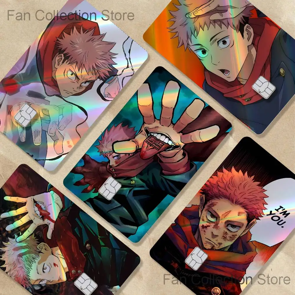 Y-Yuji Itadori Card Skin Stickers for Bank Card Bus Metro Card Sticker Waterproof Gift Holographic Laser Credit Debit Stickers
