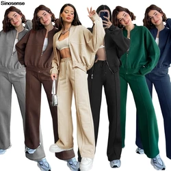 Women Casual Sports 2 Piece Outfits Long Sleeve Zipper Sweatshirt+Wide Leg Pants Tracksuit Sets Outdoor Daily Wear Sweatsuits