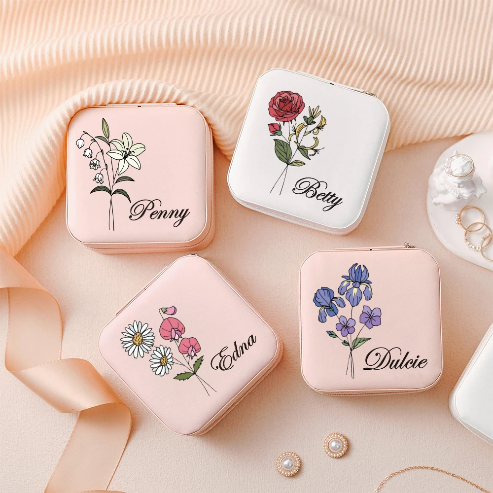 Personalise With Name Portable Travel Mini Jewelry Box Women Leather Storage Earrings Necklace Ring Jewelry Organizer Display