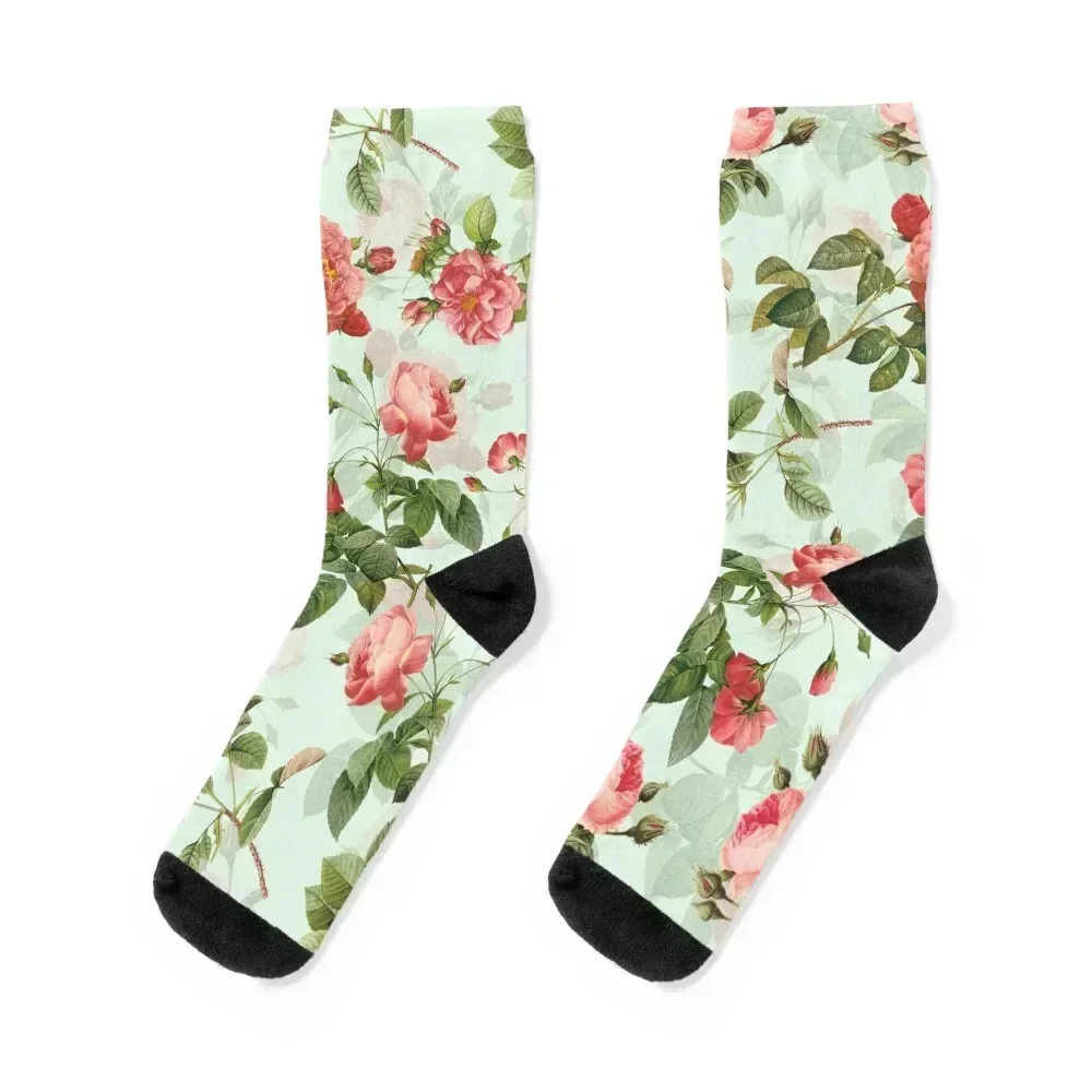 Pierre Joseph Redouté - Most beautiful english roses - mint green Socks christmas stocking Children's sheer Male Socks Women's