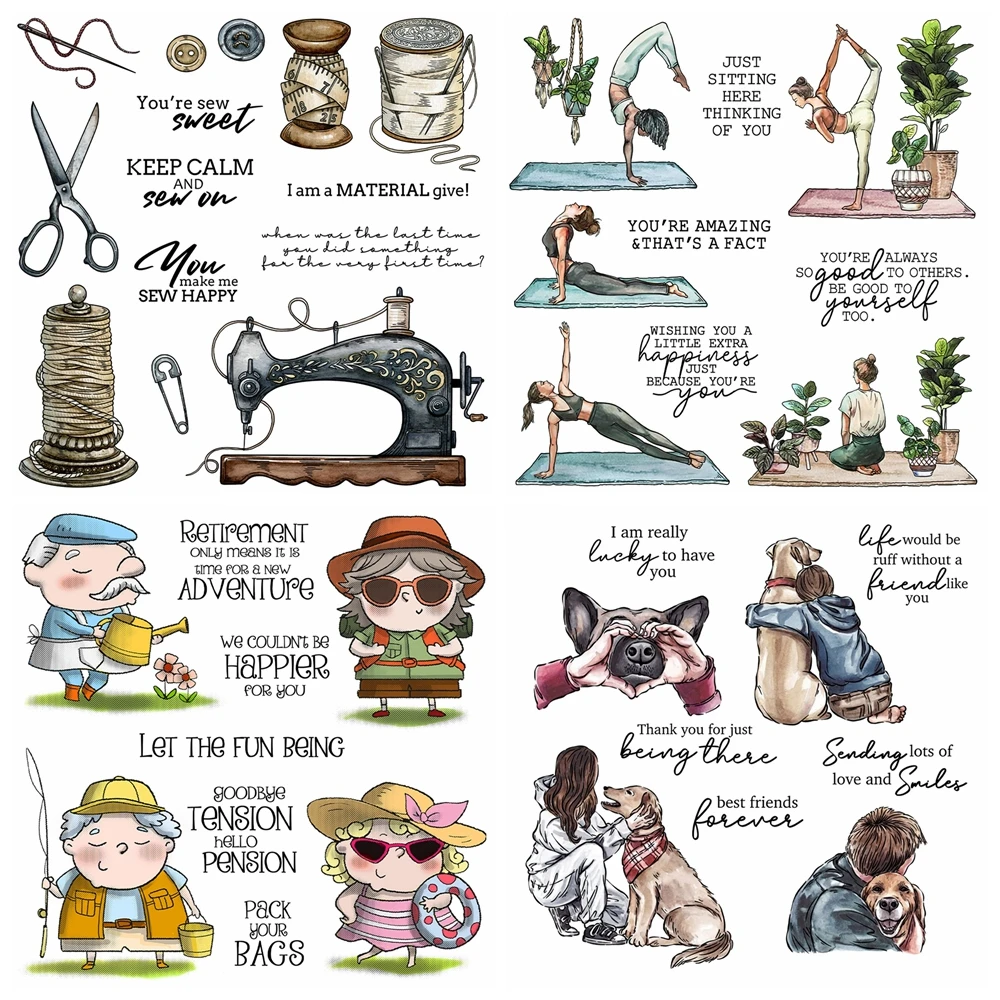 Nähmaschine und Zubehör Metalls chneid werkzeuge und klare Stempel Yoga Fitness Gefühle Silikons tempel für die Karten herstellung Dekor