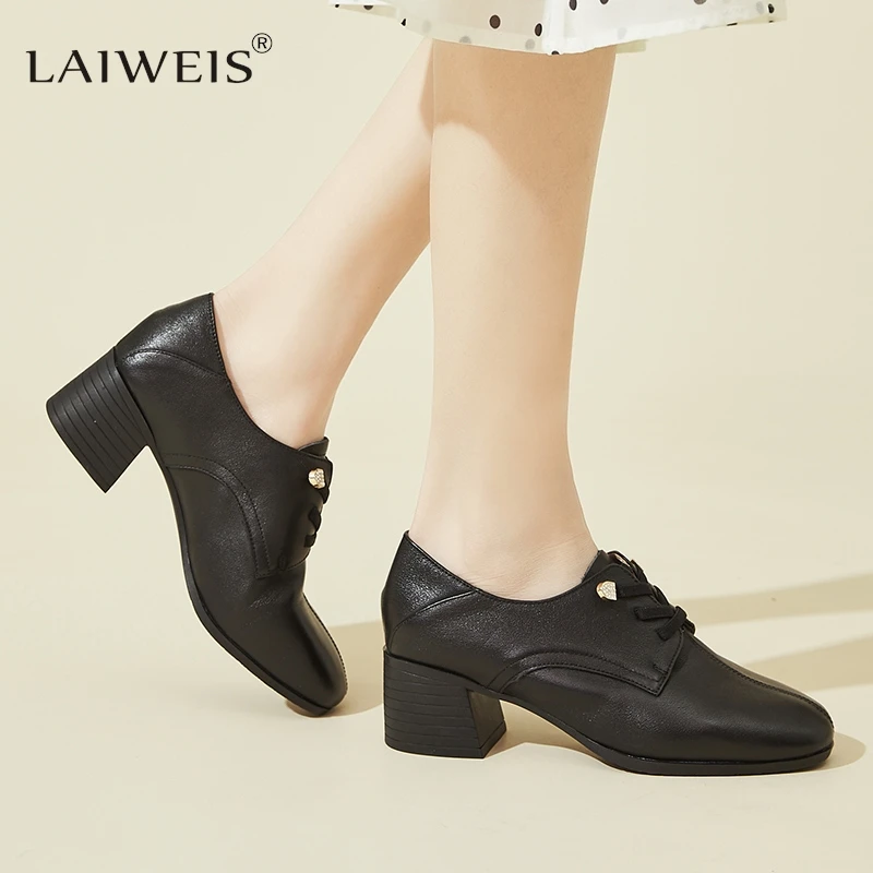 

LAIWEIS Shoes for Women 2024 Autumn New Women's Heels Soft Leather Fashion Luxury Low Top Shoes Ladies Shoes Retro Mom's Shoes