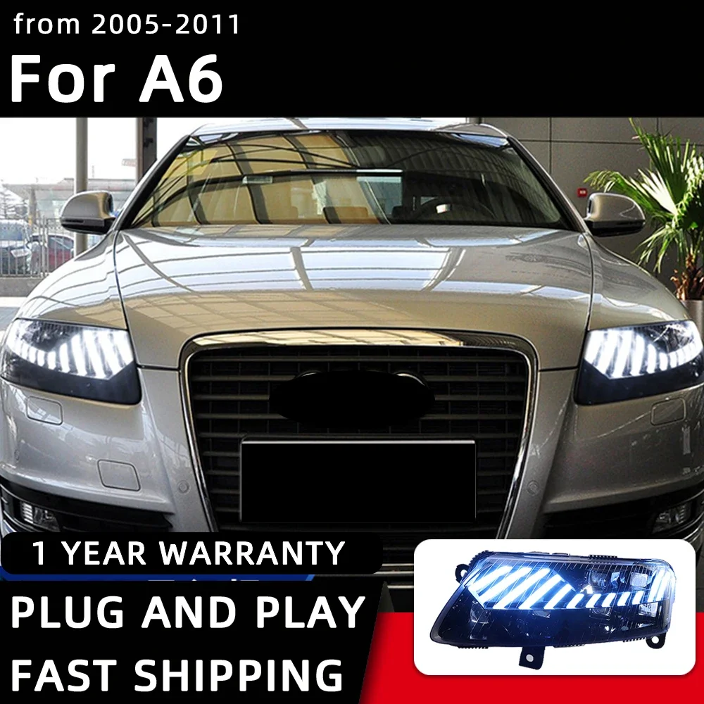 KQX Car Parts LED Headlight Light For Audi A6L 2005-2011 DRL Projector Front Headlamp Brake Turn Signal Lamp Plug And Play
