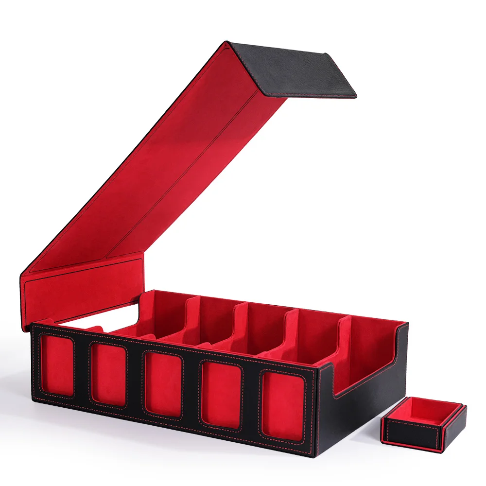 صندوق تخزين بطاقات التداول مع صينية نرد عرض القائد، علبة سطح مكونة من 5 صفوف مع غطاء قابل للإزالة؛ 3900+ صندوق سطح البطاقة لـ MTG TCG