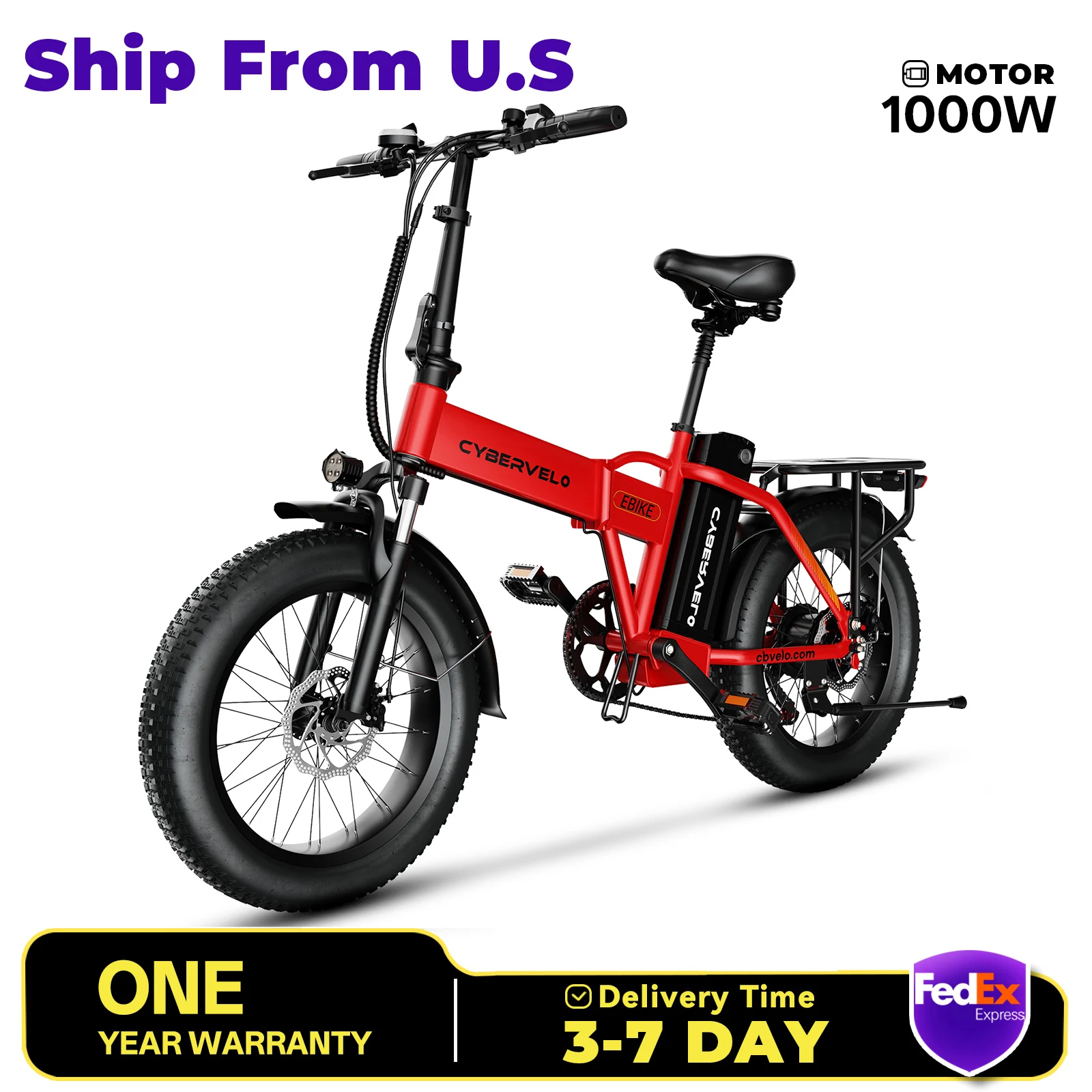 

Cybervelo EK4 Folding Electric Bike, 48V 960WH Large Removable Battery E-Bike, 30+MPH, 80 Miles Max Range, 20" FatTire for Adult