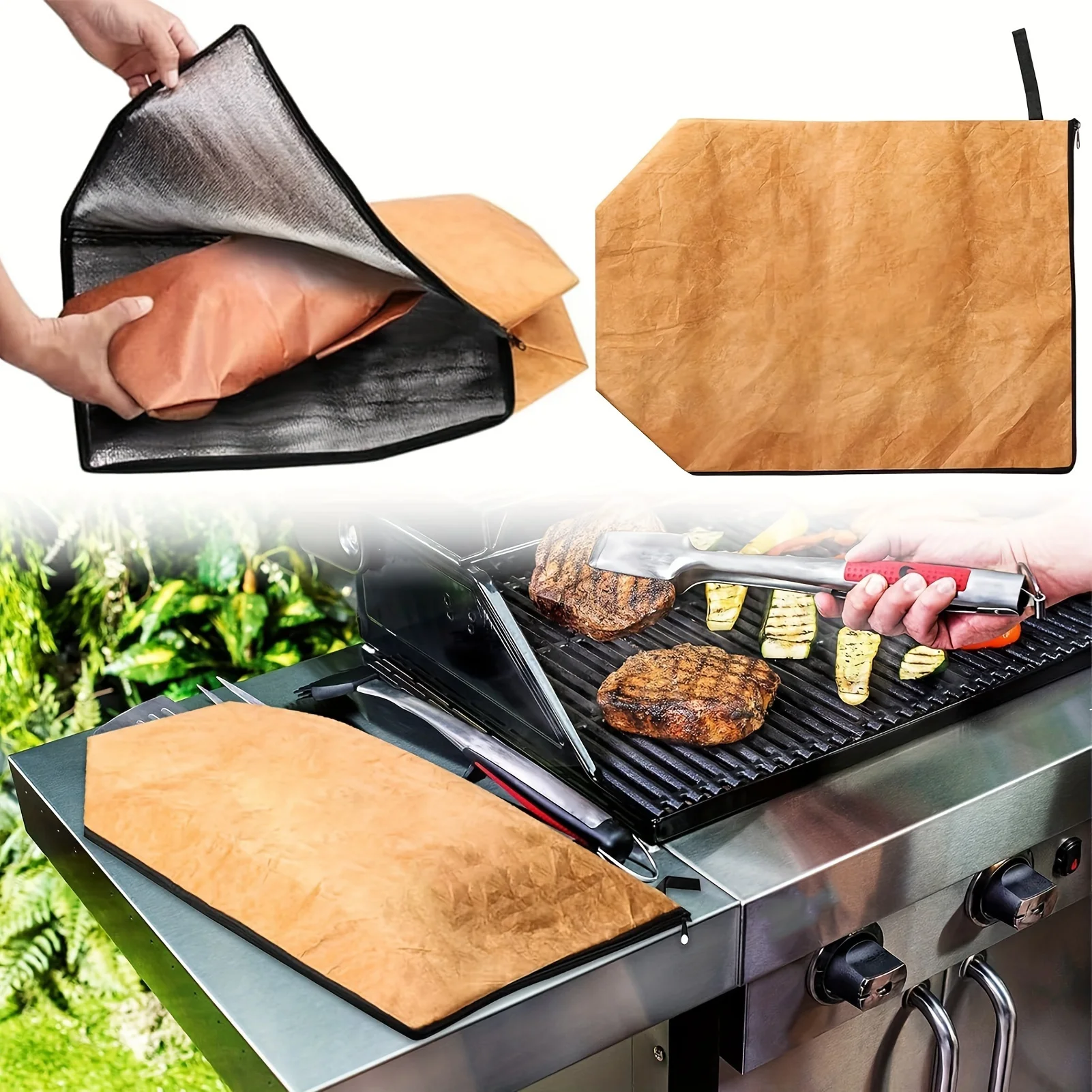 Aluminum Film BBQ Smoking Meat Resting Bag-Reusable Large Capacity with Zipper-Non-Waterproof-Keeps Food Warm Tender Juicy