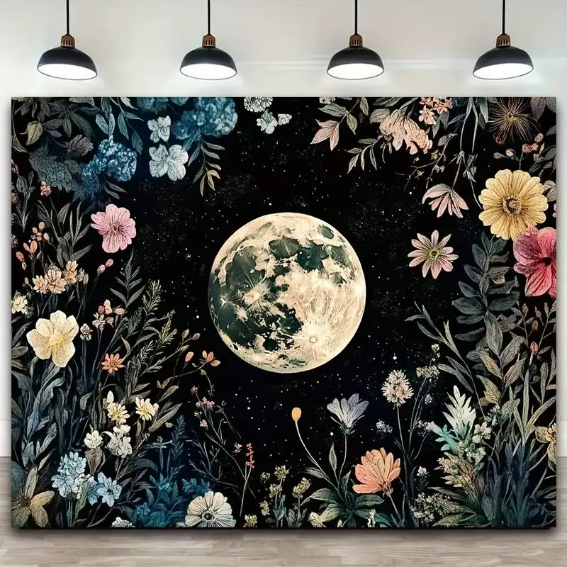 Mystic Skull Moon Mushroom Tapestry Bohemian Gothic Wall Hanging Celestial Blue Flowers Stars Decor Art 180x280cm