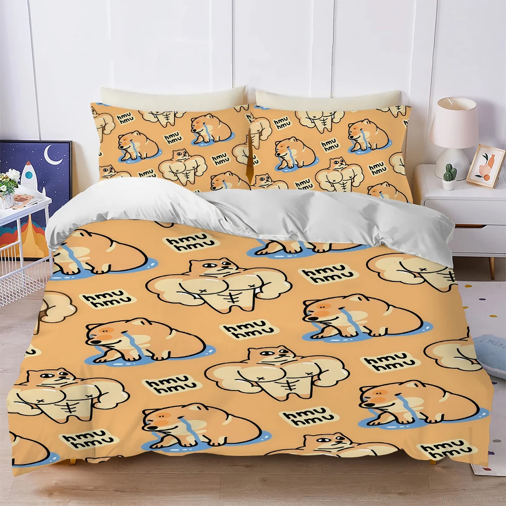 C-Cheems Funny Duvet Cover Set Home Style Bedding Soft Laundry Cotton Bed 3 Piece Set Student Dormitory Gift