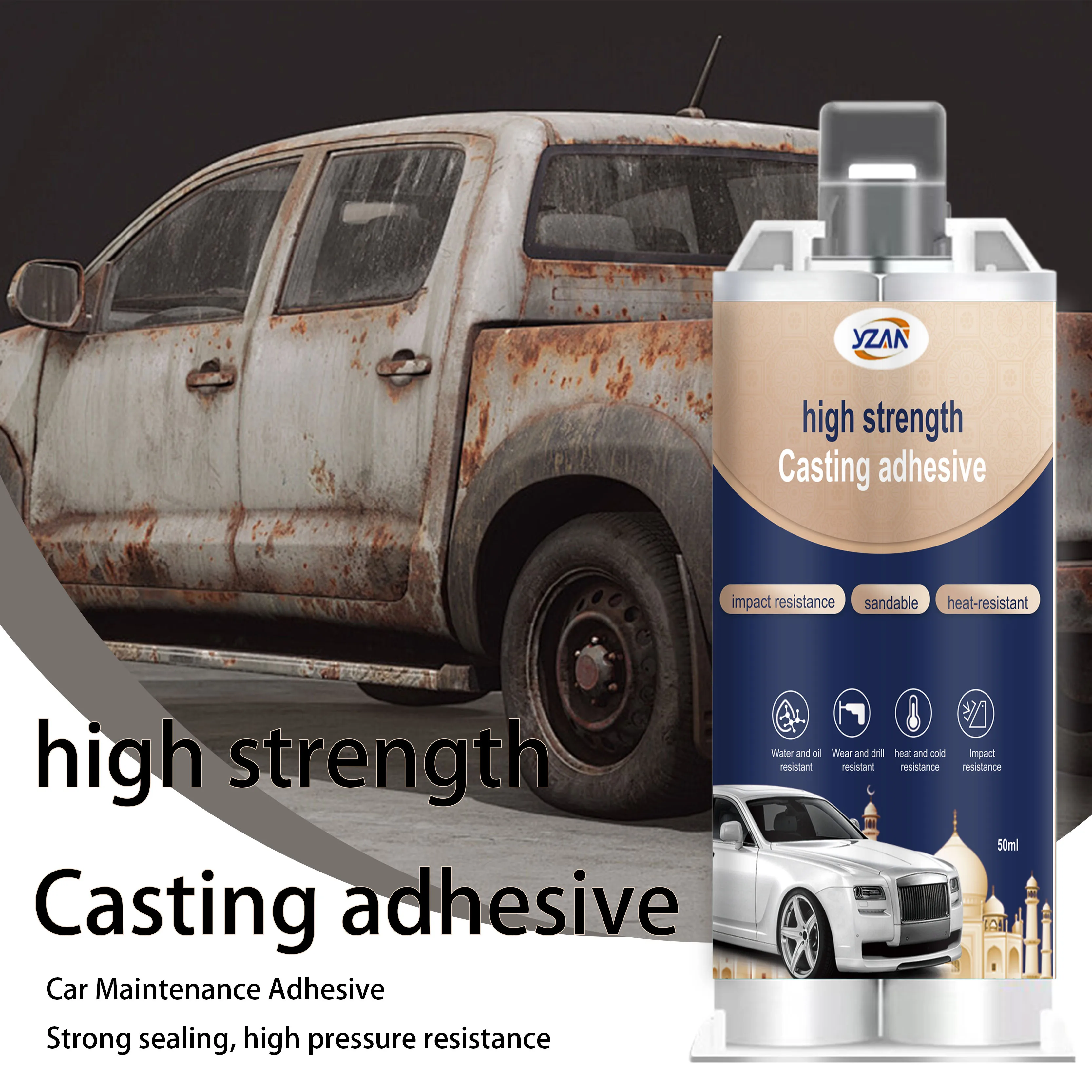 50ML High Temperature AB Casting Glue Type Glue Casting Super Strong Metal Repair Glue Sticks All Liquid Metal Repair  Waterproof Sealant Roof Epoxy Resin Liquid Glue Tool Welding ndustrial Repair Agent.