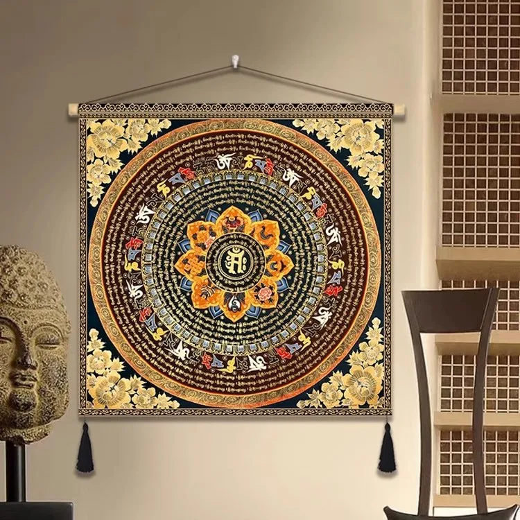 Xizang Nepal Thangka Hanging Cloth Tibetan Mandala Buddhist Niche Decorative Cloth Entrance Jucai Mandala Square Mural