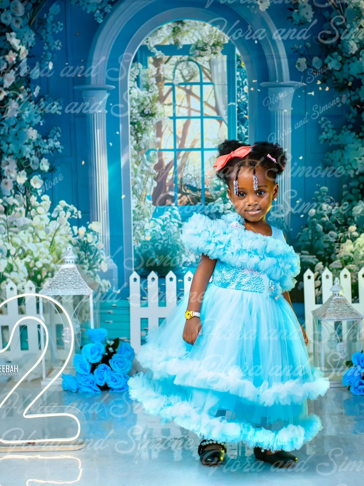 Vestidos de niña de flores de gasa con cuentas en capas azules para ceremonias de boda, sesiones fotográficas, celebraciones navideñas, fiestas personalizadas