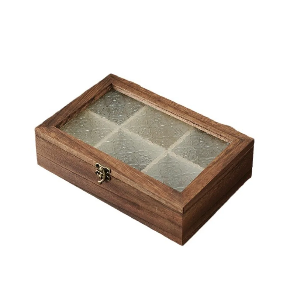 

Винтажная деревянная шкатулка для хранения ювелирных изделий, цветок краба, декоративная стеклянная крышка, шкатулка для драгоценностей, откидная крышка, сортировка рабочего стола