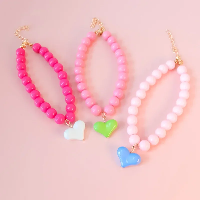 Pet Candy Color Collar Cat Dog Pearl Necklace Colorful Love Silent Necklace Dog Accessories Dog Collar Bow Ties for Dogs