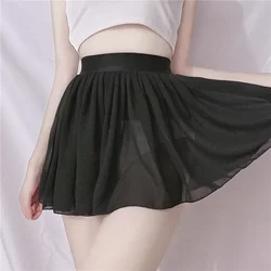 2026NEW A-Line Pleated Mini Skirt Sheer Sexy Elastic High Waist Black White Solid Lace thin Short Skirts for Woman Spring Summer
